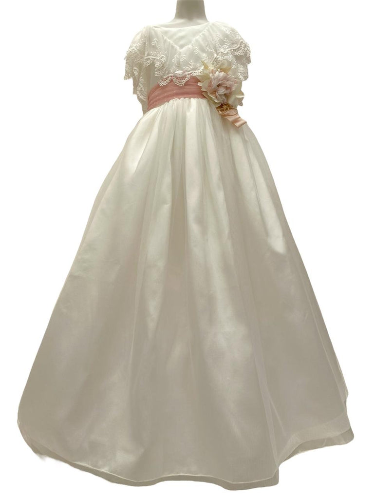 Vestido comunión de tafeta peto de tira bordada