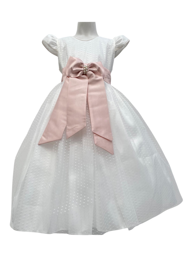 Vestido de tul puntos con moño accesorio perlitas