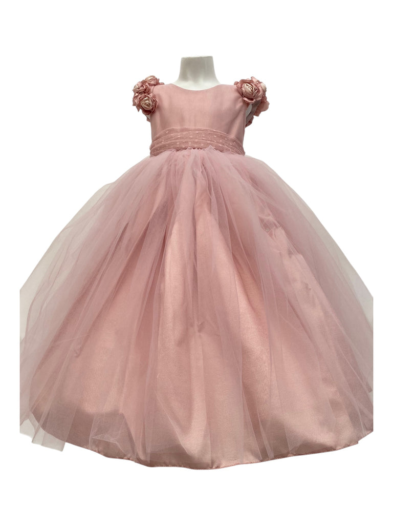 Vestido de presentación tafeta manga flores