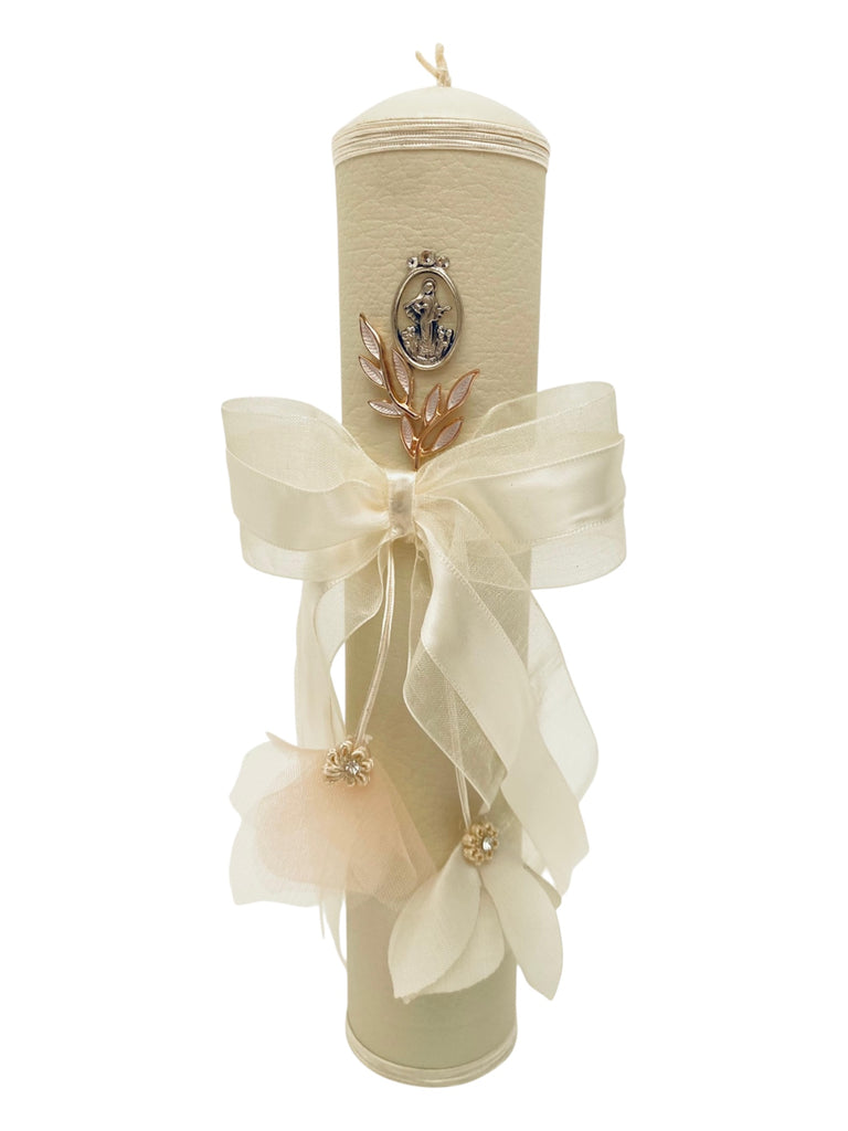 Vela individual forrada en piel con moño satín