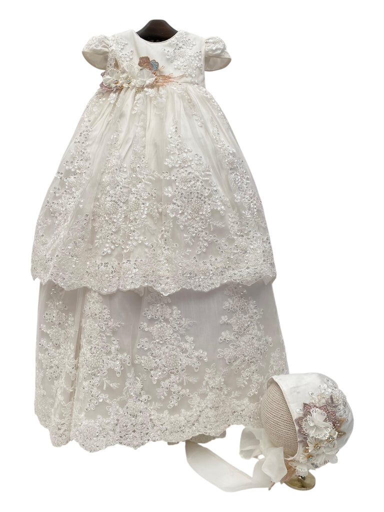 Ropón de niña desmontable bordado de encaje