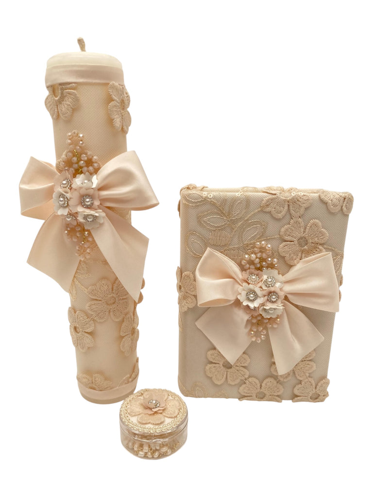 Juego comunión de encaje con accesorio y moñito