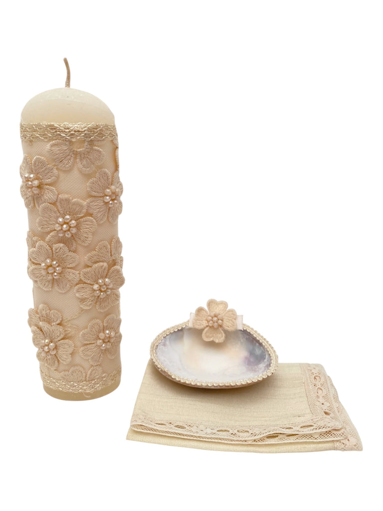 Juego de bautizo bordado con perlitas