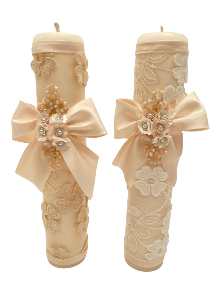 Vela de confirmación forrade de encaje moño de listón