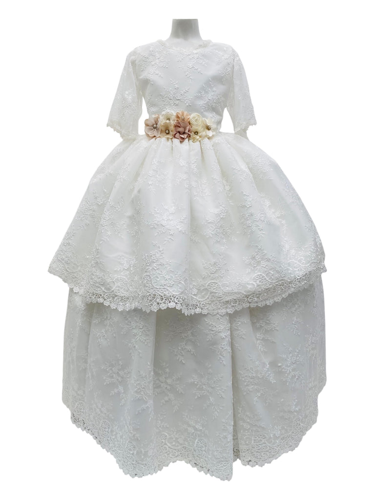 Vestido desmontable bordado de encaje manga 3/4