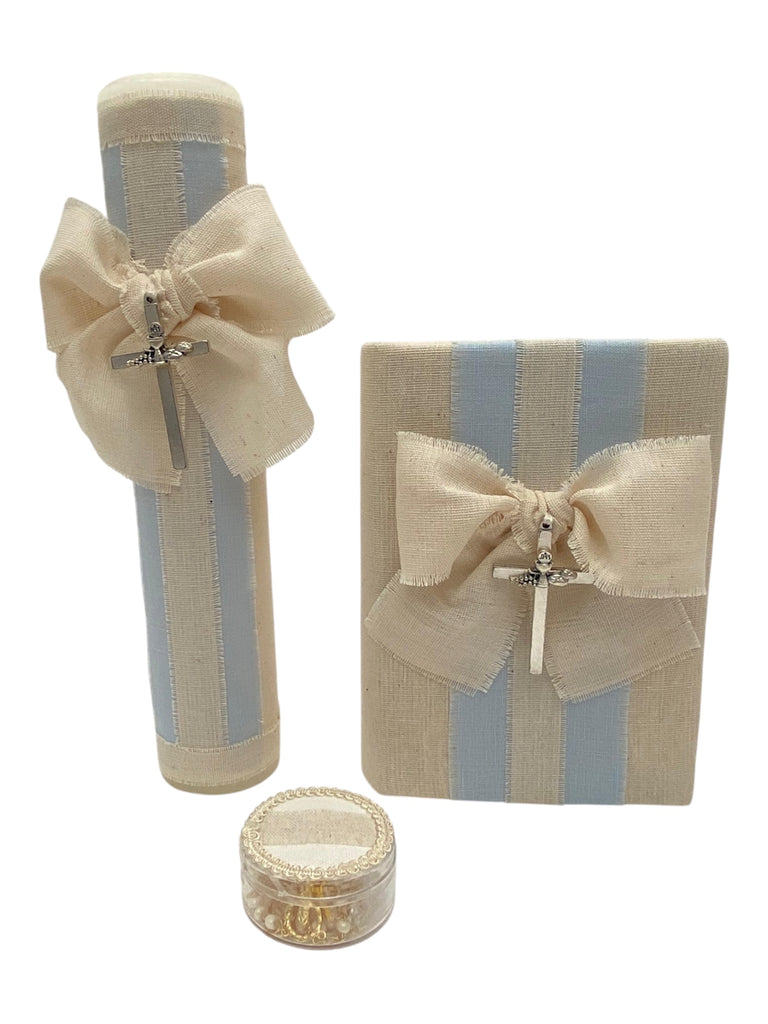 Juego de comunión forrado de lino con moño