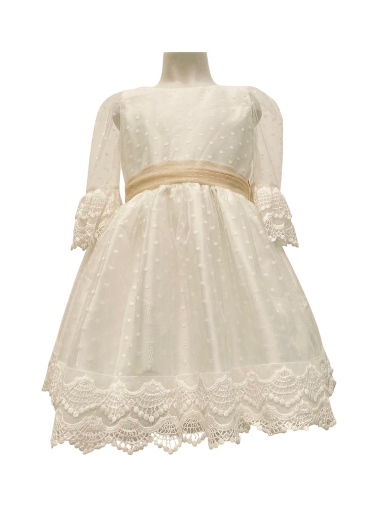 Vestido corto tul bolitas tira bordada