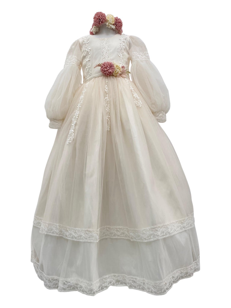 Vestido de comunión manga larga con corona