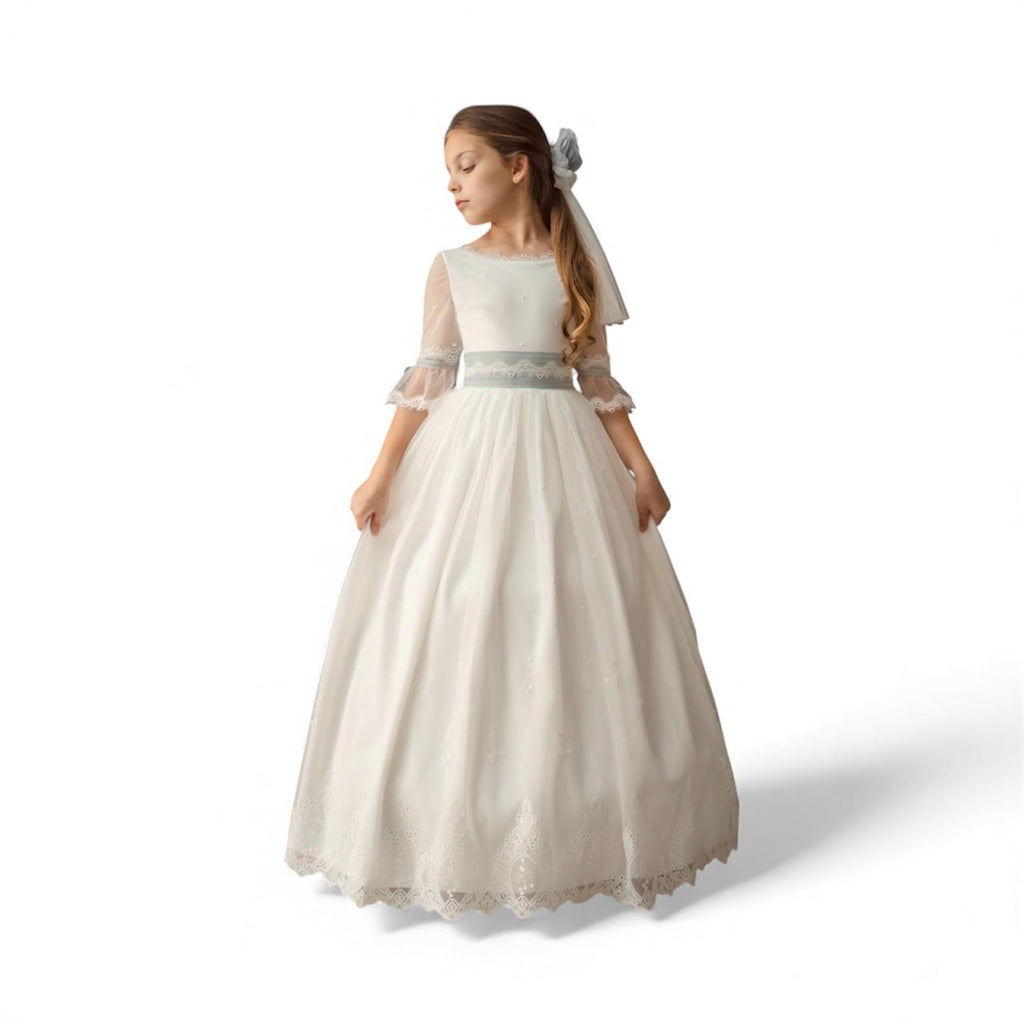 Vestido comunión español manga 3/4 espalda en V