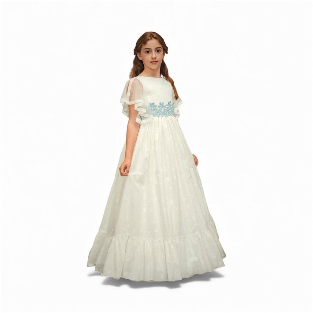 Vestido comunión plumeti mangas escarolas