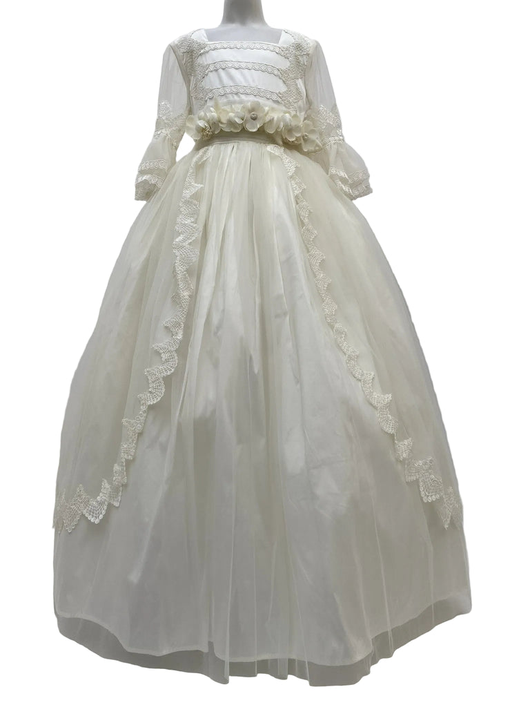 Vestido Primera Comunión con flores en cintura