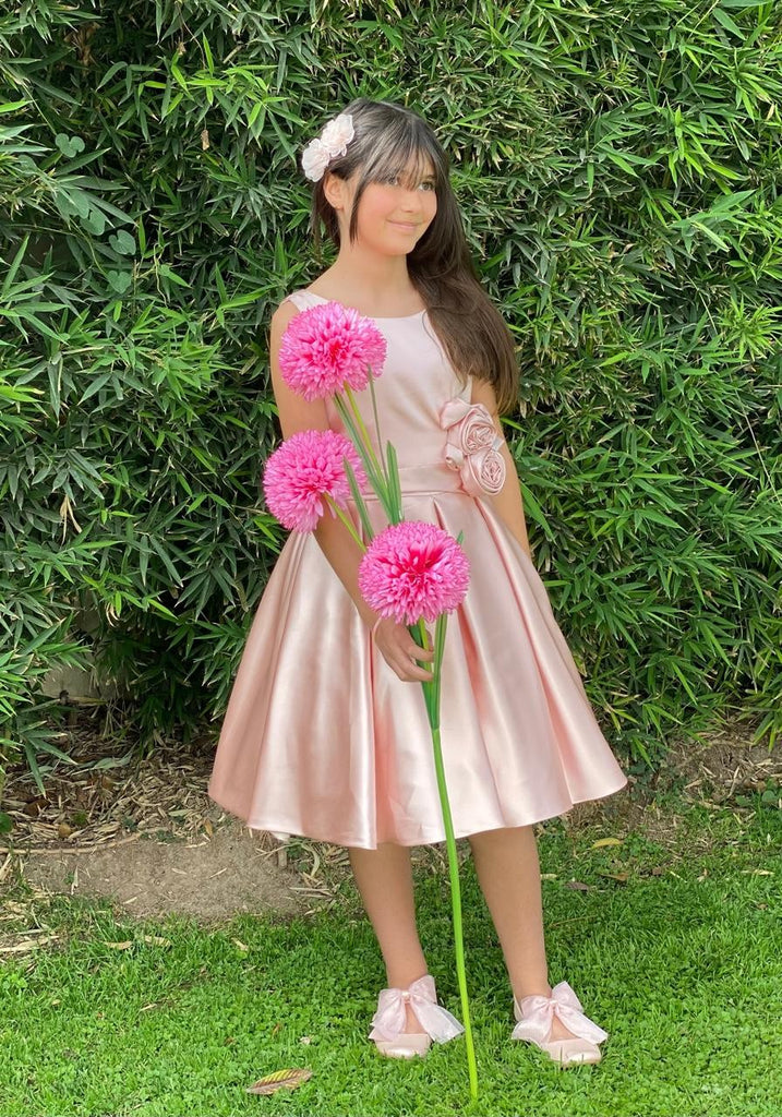 Vestido junior satín falda circular flores