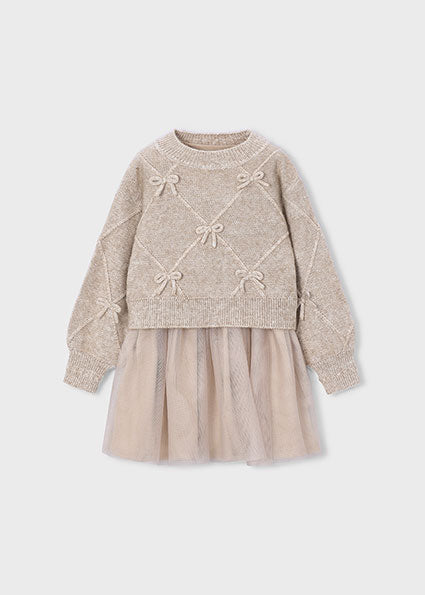 Vestido tricot combinado lazos