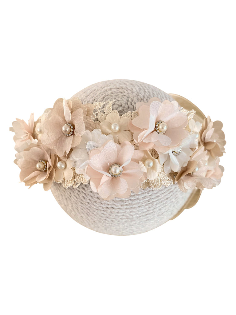 Corona flores doble y listón organza